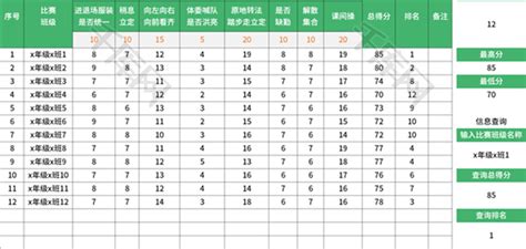 队列队形比赛评分表Excel模板_千库网(excelID：180532)