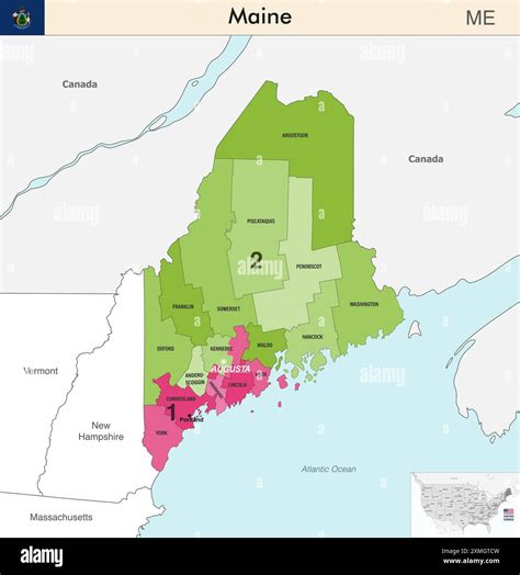 Maine state map with counties borders and colored congressional ...