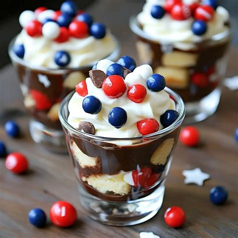 No-Bake Patriotic Hot Fudge Cheesecake Trifles Delight! - Olee Recipes