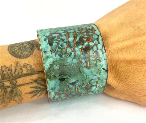 Copper "Crackle" Cuff with Tiffany Patina | Cuff, Brass cuff bracelet ...