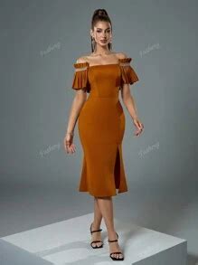 Fuaheng Off Shoulder Dropped Shoulder Sleeve Heavily Embellished ...