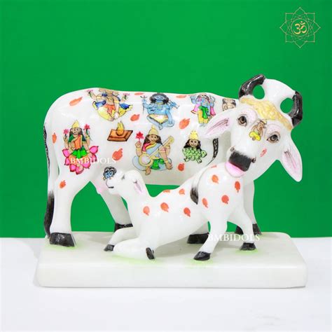 Marble Kamdhenu Cow made in Makrana Marble in 9inches – BMBIDOLS