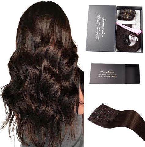 Amazon.com : 8PCS Dark Brown Clip In Hair Extensions Real Human Hair ...