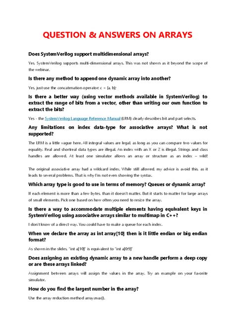 Q&A on SystemVerilog Arrays - Key Concepts and Methods - Studocu