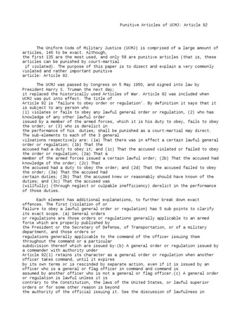Article 92 (UCMJ) | Uniform Code Of Military Justice | Government