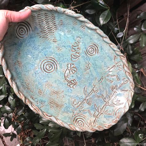 handmade ceramic serving tray, handmade pottery serving tray, green ...