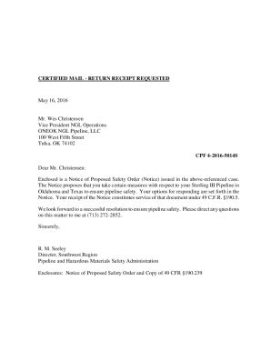 Fillable Online primis phmsa dot Sent Via Certified Mail, Return ...