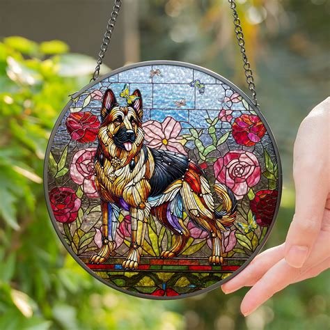 Lotusprinthandmade German Shepherd Dog Stained Glass Suncatcher for ...
