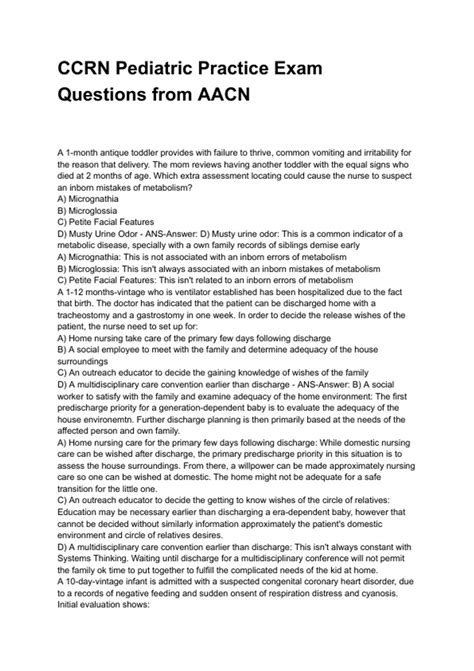 CCRN Pediatric Practice Exam Questions from AACN NEWEST 2025/2026 ...