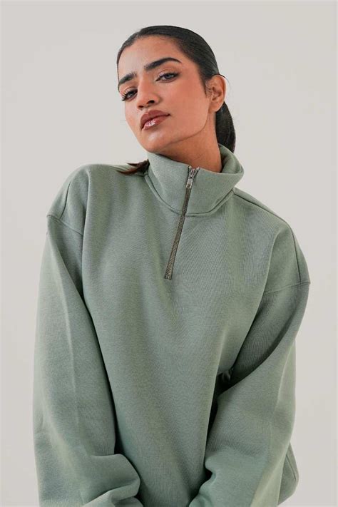 Essential Sea Green Zipper Sweatshirt – CLAZEP