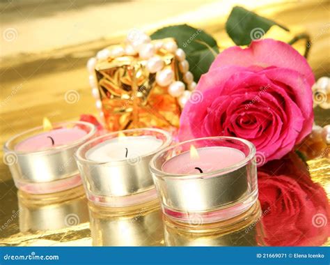 Pink rose and candles stock image. Image of birthday - 21669071
