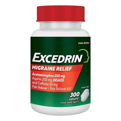 Excedrin Migraine, Acetaminofen, Aspirina y Cafeína, 300 Tabletas, Migraña, Dolor de cabeza ...