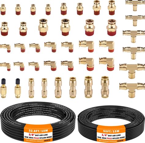 Amazon.com: CheeMuii 43 Pcs Brass DOT Air Line Fittings with 50FT 1/4" DOT Air Line and 32.8FT 3 ...