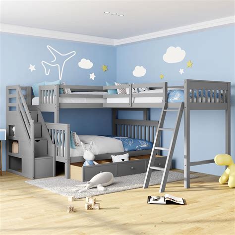 Buy Twin Over Full L-Shaped Bunk Bed with a Loft Attached, Triple ...