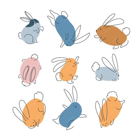 Set van grappige konijnen in doodle stijl Het konijn is een symbool van ...