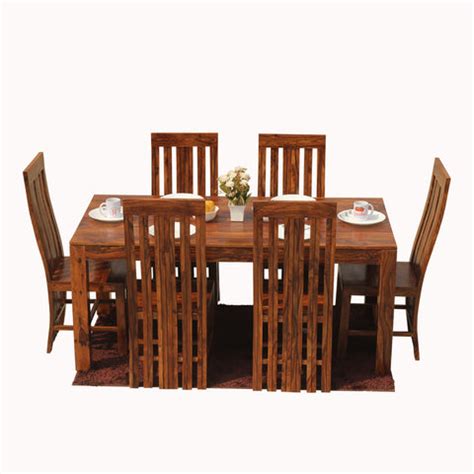 Poppy Solid Sheesham Wood Six Seat Dining Table Set in Natural Finish ...