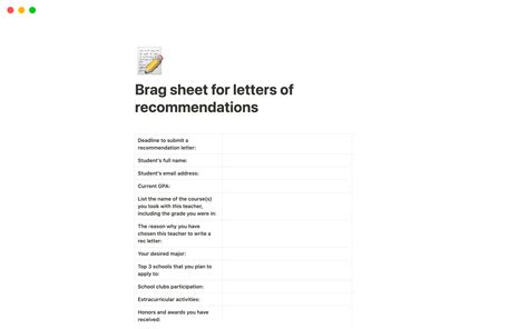Google Docs Brag Sheet Template at James Glassop blog