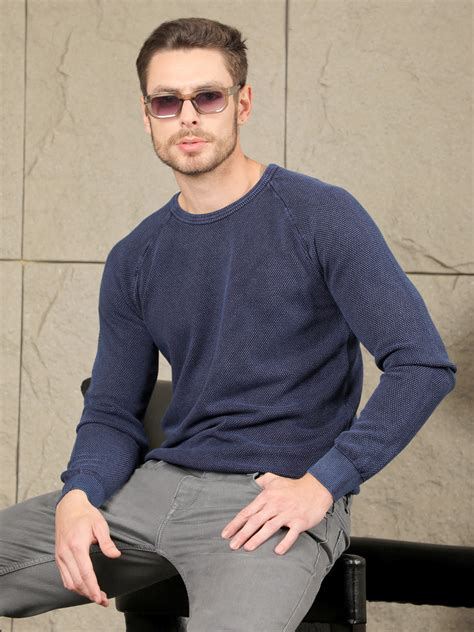 Cobb Solid Indigo Blue Round Neck Sweater | Classic & Stylish ...