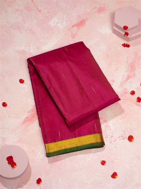 Raspberry Pink and Madhulir Green Malli Moggu Pure Kanjivaram Silk Sar ...