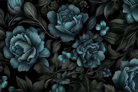 Velveteen Dark Moody Flowers Teal wallpaper | Happywall
