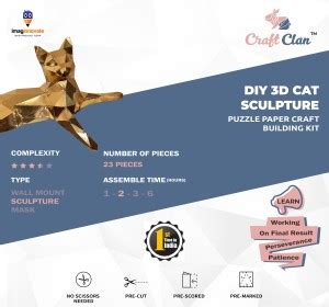 CRAFT CLAN DIY 3D Gold Metallic Cat Sculpture Puzzle Low Poly ...
