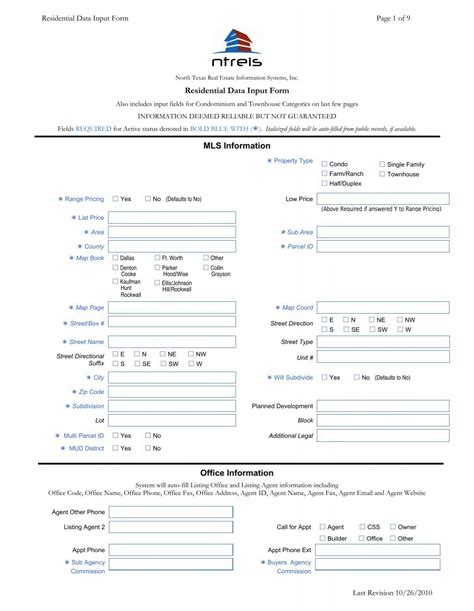 Residential Data Input Form MLS Information Office ... - NTREIS