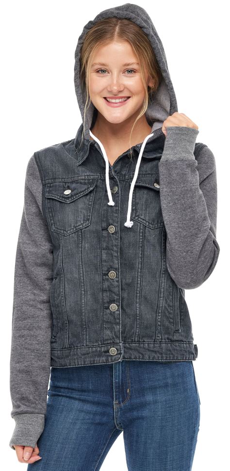 SKYLINEWEARS Women Hooded Denim Jacket Long Sleeve Layered Drawstring ...
