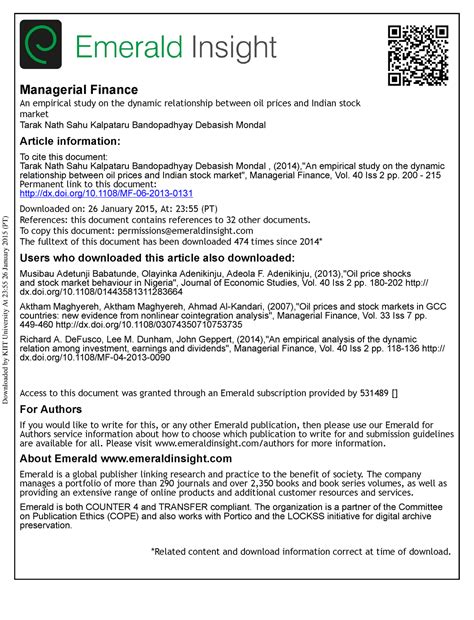 Oil price and indian stock market - Managerial Finance An empi r i cal ...