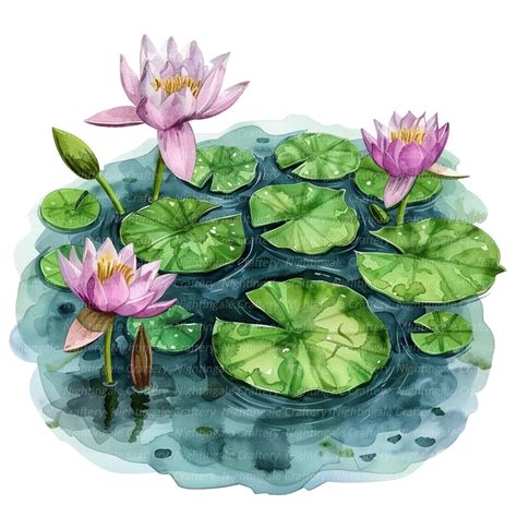 10 Waterlilies Clipart, Water Lily Clipart, Printable Watercolor ...