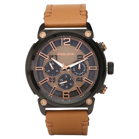 Buy Online Police Quartz Analog Grey Dial Leather Strap Watch for Men ...