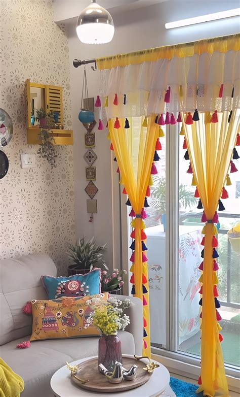 Buy NYSARG Mango Yellow Ruffle Tassel Curtain, SEMI Transparent ...
