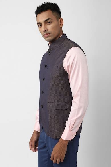 Buy Men Navy Textured Nehru Jacket Online - 898884 | Peter England