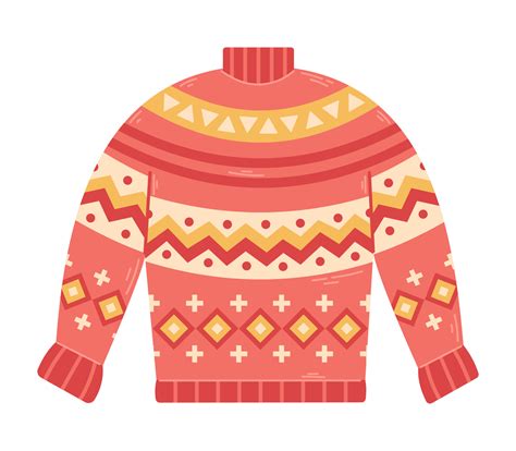 Vector cozy red sweater with ornaments. Knitted warm clothes. Wool ...