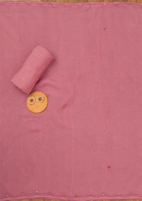 Buy Onion Pink Threadwork Semi Crepe Unstitched Salwar Suit - Koskii