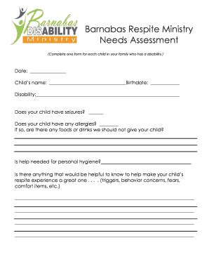 Fillable Online Print and Handwrite Respite Needs Assessment Fax Email ...