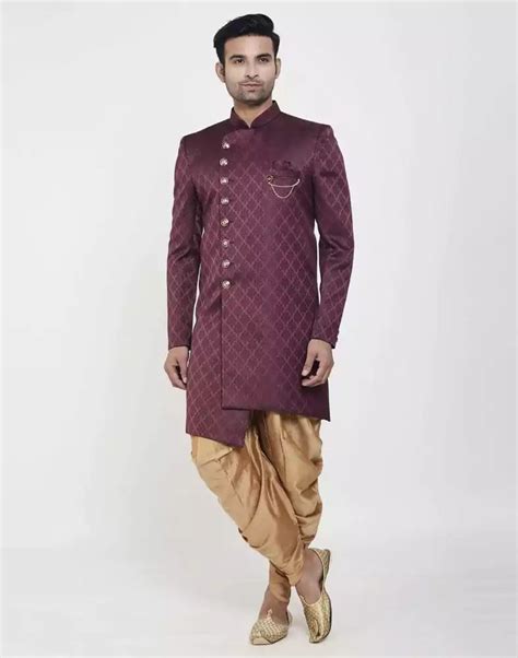 Dark Wine all over Brocade Design Indo Western Sherwani Set – South ...