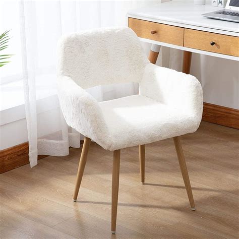 Buy SSLine Faux Fur Vanity Chair Elegant White Furry Makeup Desk Chairs ...