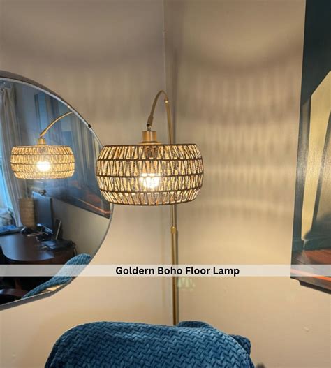 Gold Floor Lamp, Arc Floor Lamp, Boho Rattan Standing Lamp, Tall Lamp ...