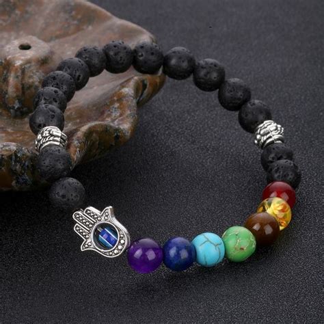 "Balance Your Energy" 7 Chakra Lava Evil Eye Bracelet – Mine Galleria