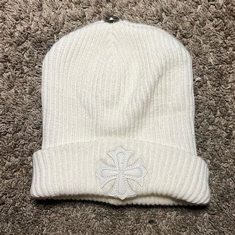 White chrome hearts beanie Metal nipple More of a... - Depop