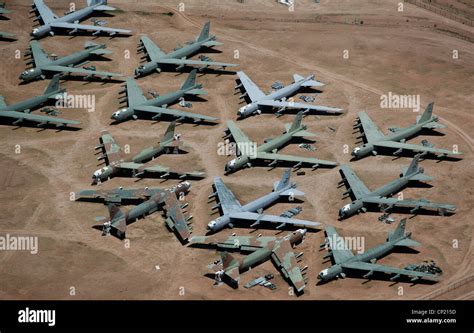 aerial view above military aircraft boneyard Tucson Arizona Davis ...