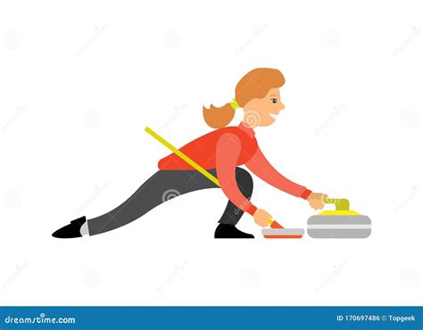 Curvando Deporte Inglés, Mujer Con Escoba Curling Ilustración del ...