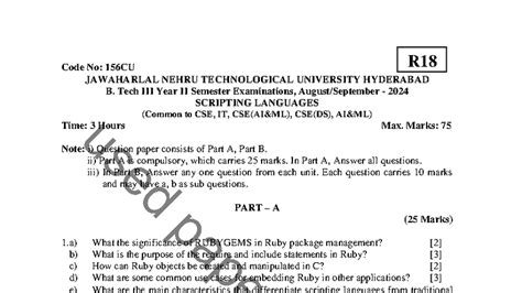R18 156CU B.Tech II Sem Exam 2024: Scripting Languages Previous Qs ...