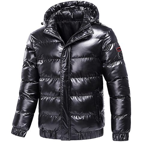 Fesfesfes Shiny Puffer Jacket for Men Causal Hooded Coat Reflective ...