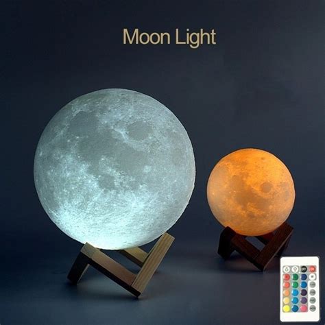 USB Rechargeable 3D Printing Moon Light 3/16 Colors Dimmable Touch ...