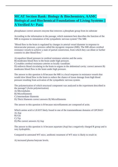 MCAT Section Bank: Biology & Biochemistry, AAMC Biological and ...