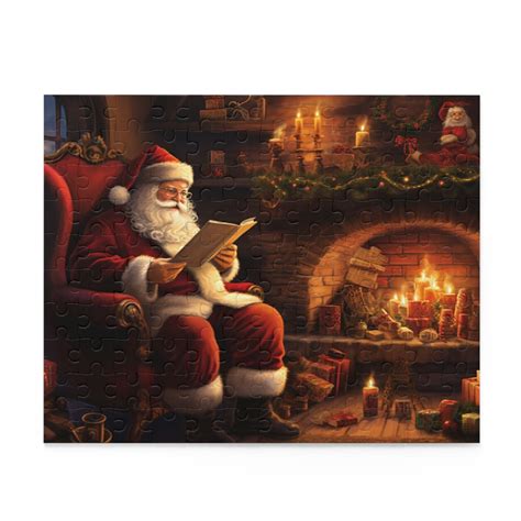 Santa Reading a Book: Santa Reading a Book Next to a Fireplace - Etsy