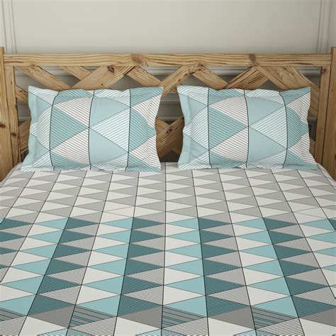 Geometric Capri 100% Cotton 1 King Size Bedsheet/2 Pillow Covers - Atr