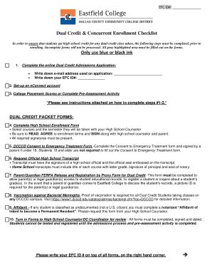 Fillable Online Dual Credit & Concurrent Enrollment Checklist Only use ...