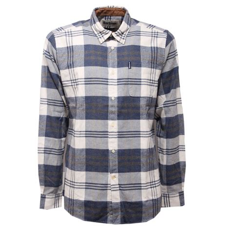4599AC camicia uomo BARBOUR TAILORED FIT blue checked cotton flannel ...